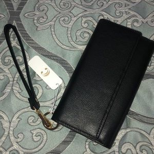 Black leather wallet/clutch/handbag/wristlet.